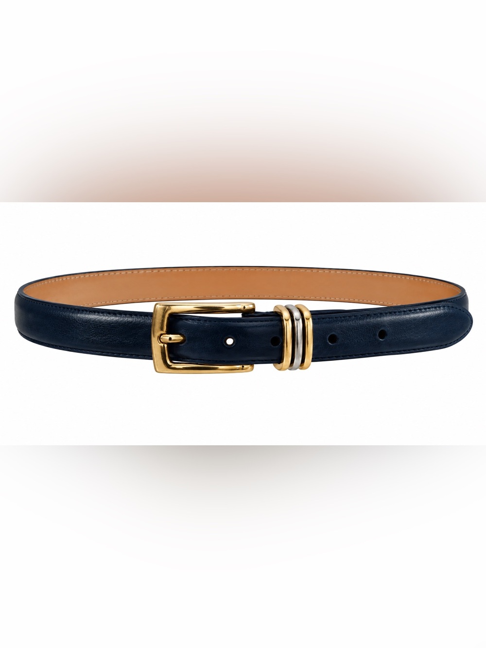 Women’s Classic Navy genuine Leather Belt with Gold Buckle